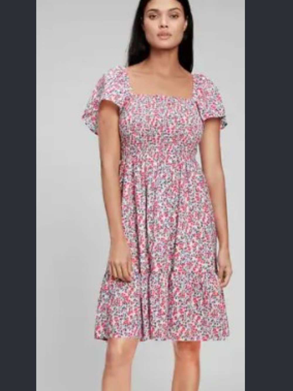 Gap Red Floral Smocked Tiered Midi Dress 100% Cotton Sz M